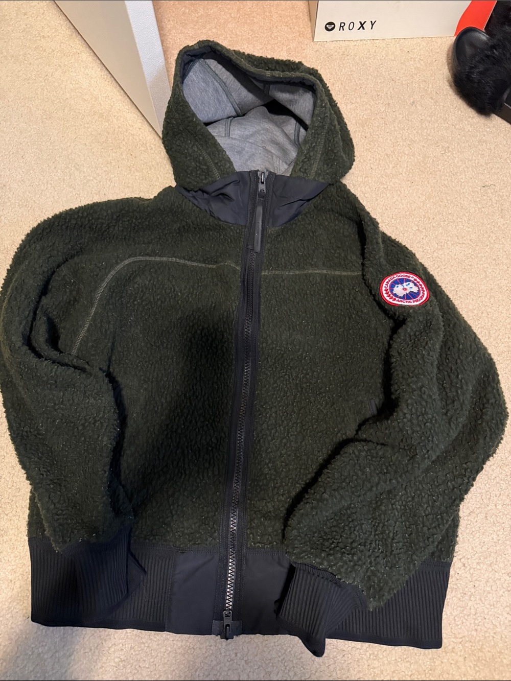 Canada Goose Olive Green Sherpa Hoodie with Patch